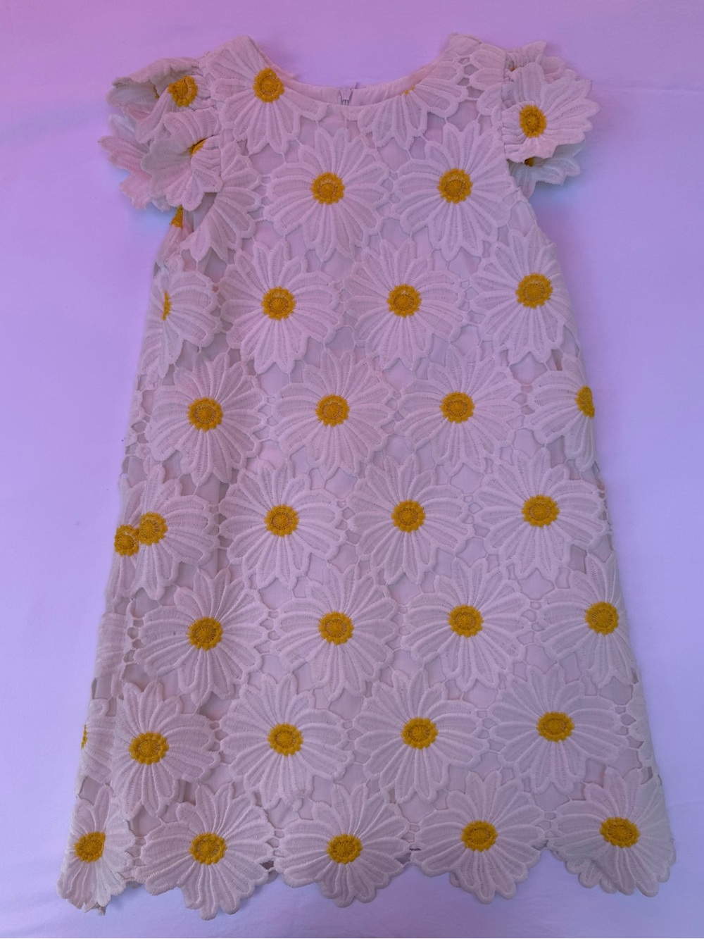 Halabaloo Cream Lace Daisy Dress with Yellow Centers